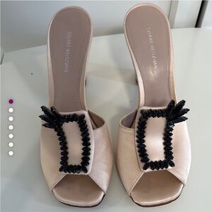 Stuart Weitzman Cream and Black Embellished Heels Size 7.5